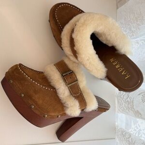Ralph Lauren size us 7.5 suede genuine shearling clogs